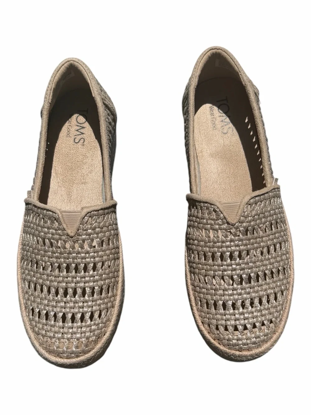 TOMS Valencia Champagne Metallic Basket Weave Platform Espadrilles NWT 8.5